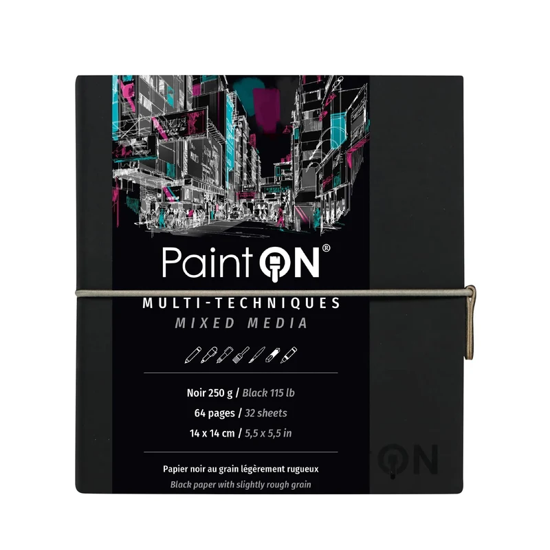 Μπλοκ χαρτιών CLAIREFONTAINE Paint'On μαύρο 250 g/m² - 32 φύλλα (A5 – 14 x 14 cm)