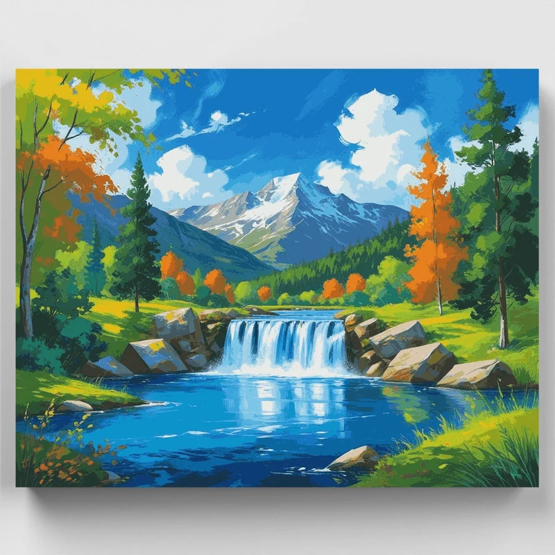 Mountain Stream Waterfall - Paint by Numbers Kit