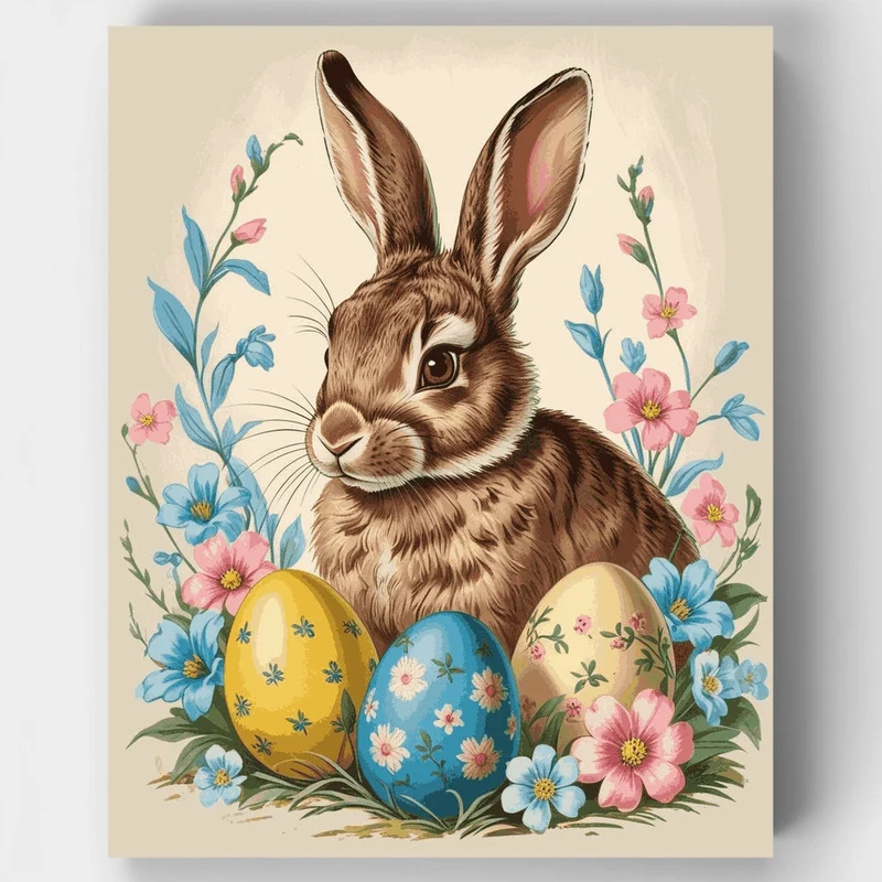 Easter Bunny with Decorated Eggs - Paint by Numbers Kit
