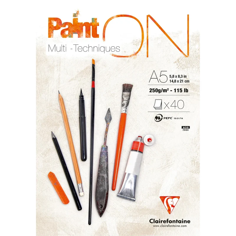 Μπλοκ mix media CLAIREFONTAINE Paint'On λευκό A5 250 g/m² - 40 φύλλα