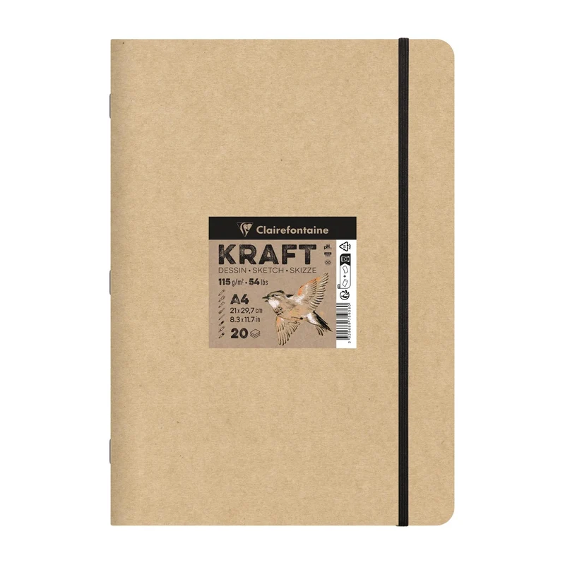 CLAIREFONTAINE Kraftpapier Skizzenblock 115 g/m² – A5 – A4, 20 Blatt