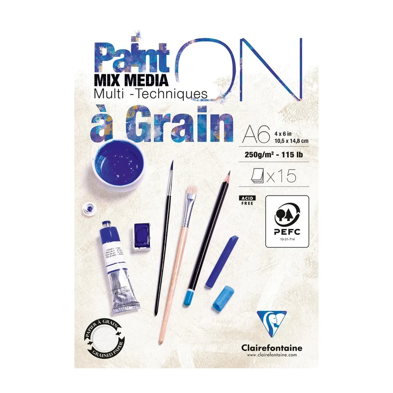 CLAIREFONTAINE Paint'On a grain Mixed-Media-Block 250 g/m² A6 - 15 Blatt
