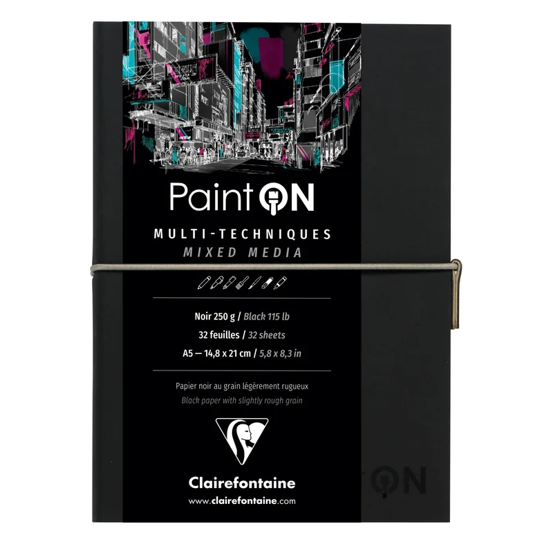 Блок с черна хартия CLAIREFONTAINE Paint'On 250 g/m² - 32 листа (A5 – 14 x 14 cm)