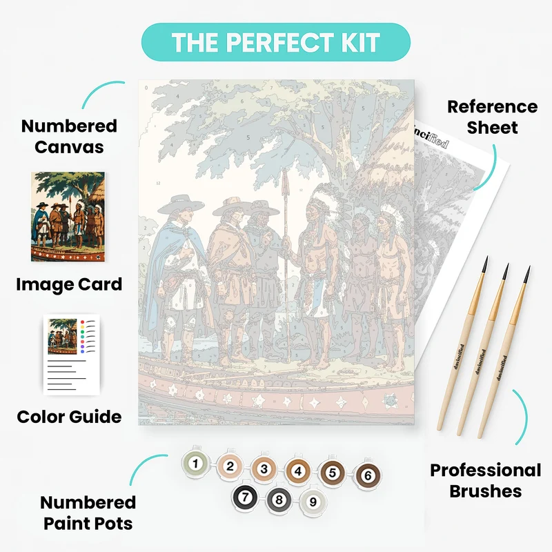 Historical Native American and Colonial Meeting - Paint by Numbers Kit