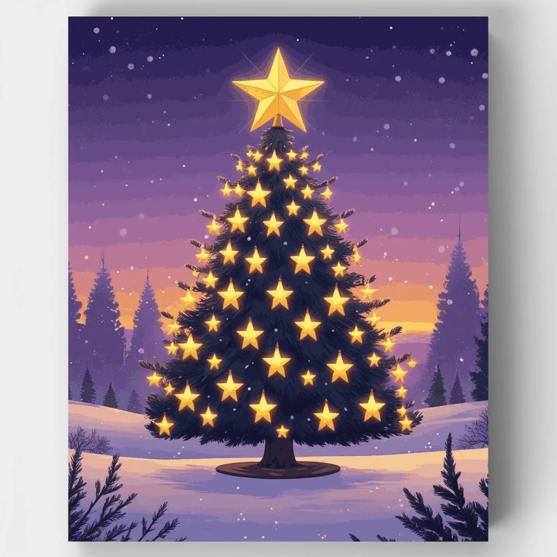 Star-Decorated Christmas Tree - Paint by Numbers Kit