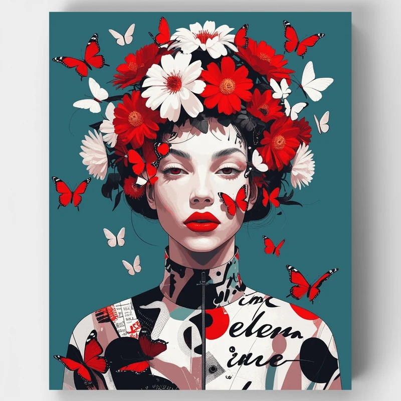 Butterfly Crown Floral Portrait - Paint by Numbers Kit