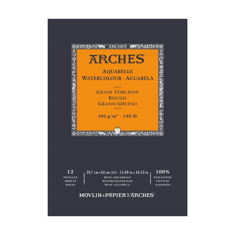 ARCHES Aquarelle Aquarellblock rau naturweiß 300 g/m² – 12 Blatt