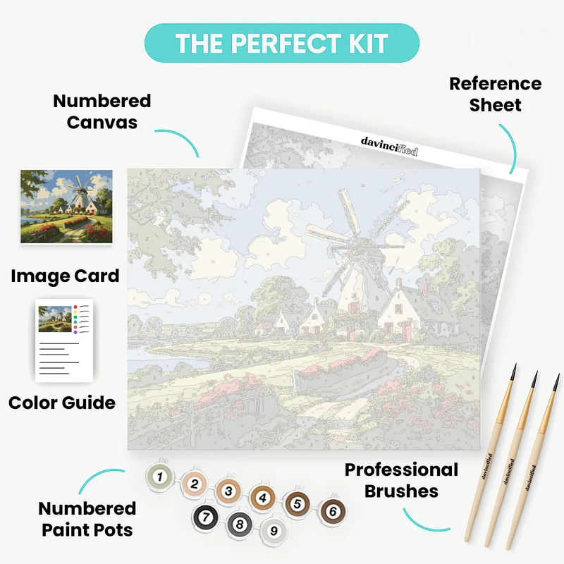 Dutch Windmill Village - Paint by Numbers Kit