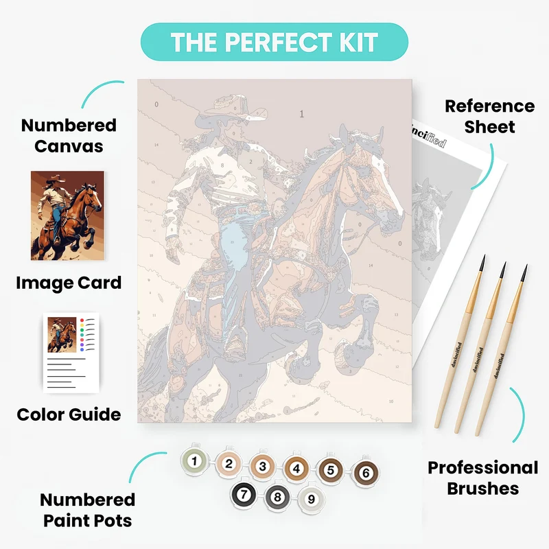 Rodeo Cowboy and Chestnut Horse - Paint by Numbers Kit