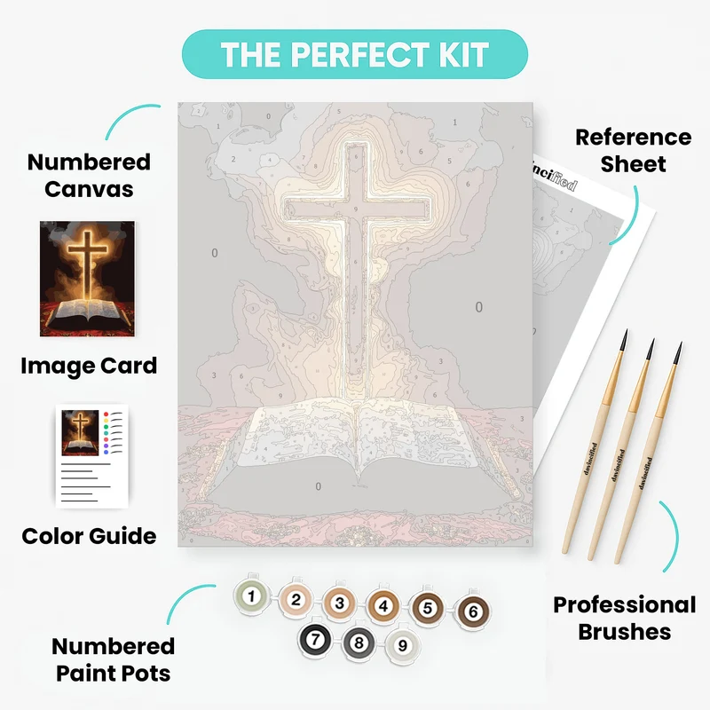 Glowing Cross and Bible - Paint by Numbers Kit