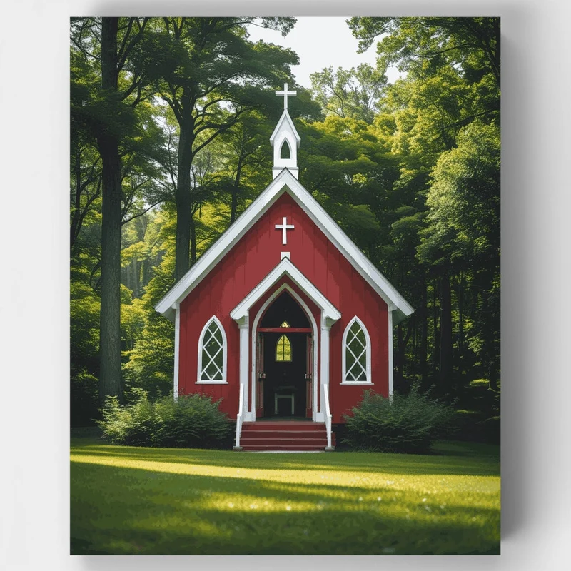 Little Red Chapel in the Woods - Paint by Numbers Kit