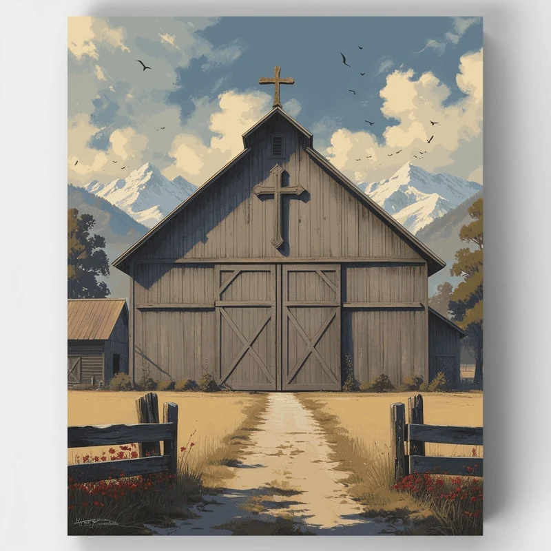 Country Church with Cross - Paint by Numbers Kit