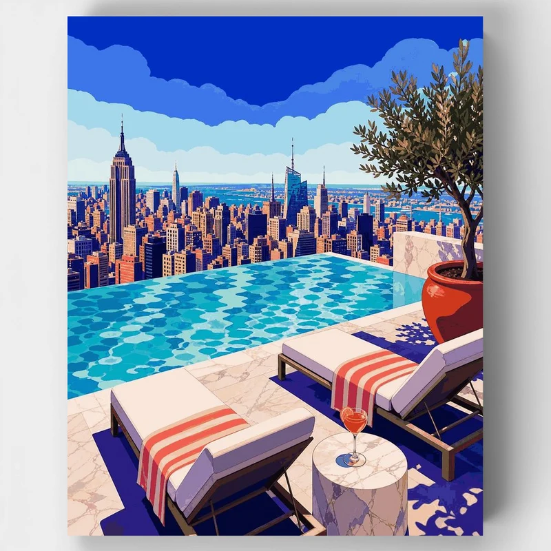 "Manhattan Rooftop Infinity Pool" Paint by Numbers Kit