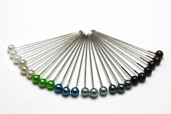 Colored Pins with Pearl Heads - 100 pcs