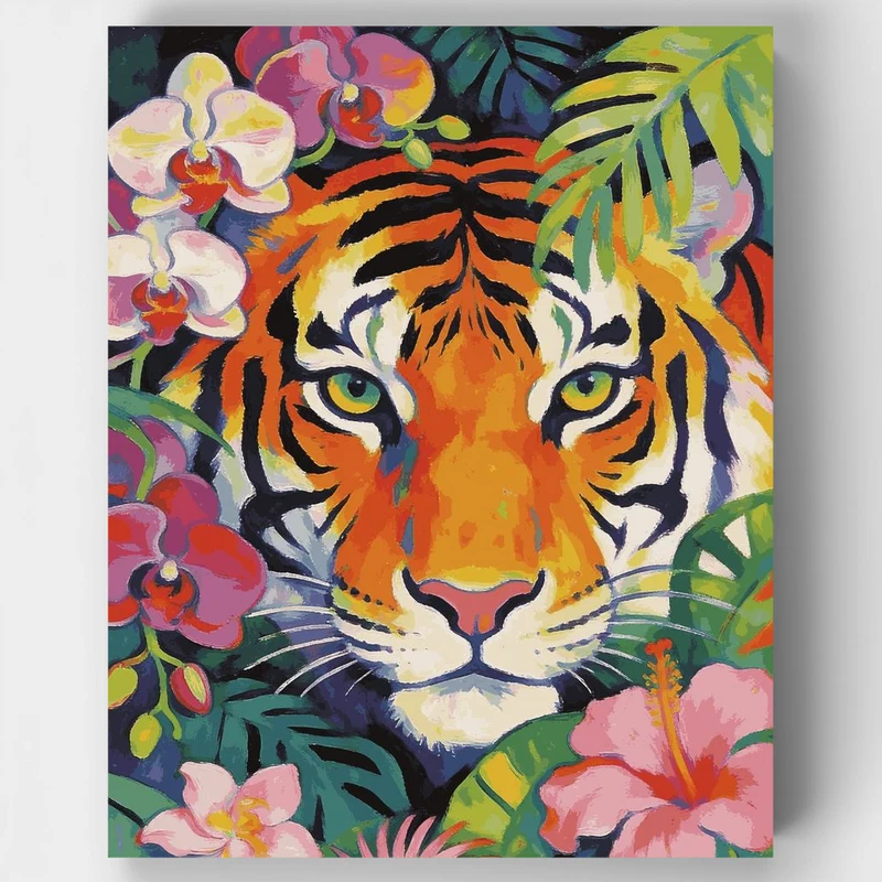 "Tiger Among Tropical Flowers" Paint by Numbers Kit