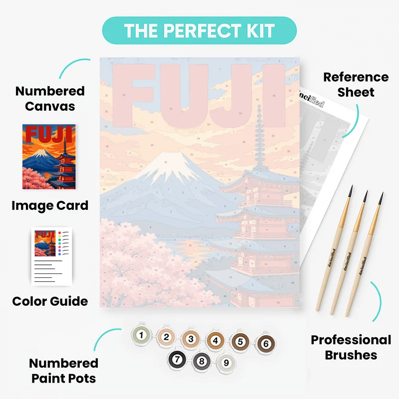 Sunset Pagoda & Fuji - Paint by Numbers Kit