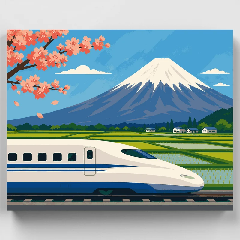 Bullet Train at Fuji - Paint by Numbers Kit