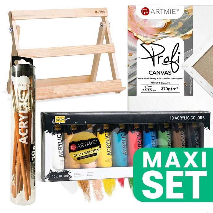 Solo Goya Acrylic Paint Set, ARTMiE Gold Matches, Canvas, Brushes and Easel