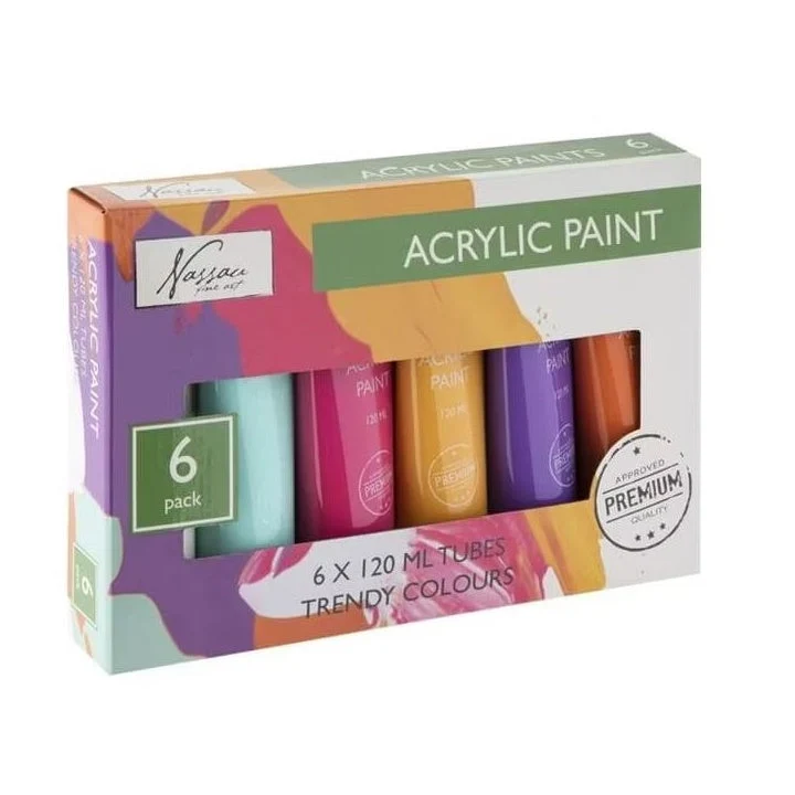 Nassau Acrylic Paints Set, 6 x 120 ml, TRENDY ColorS