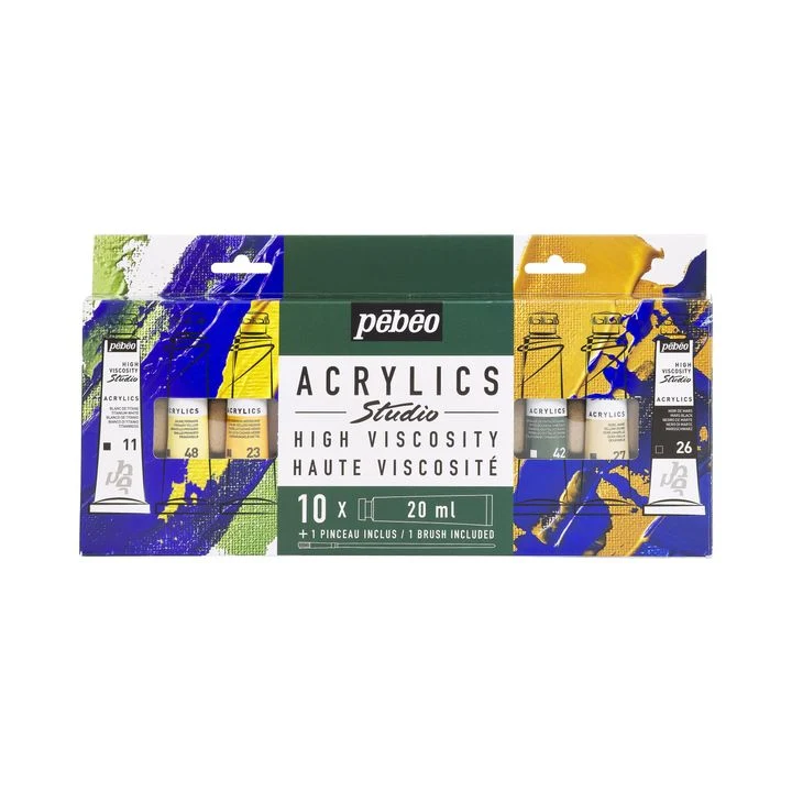 Pebeo STUDIO Acrylic Paint Set of 10 x 20 ml + Brush