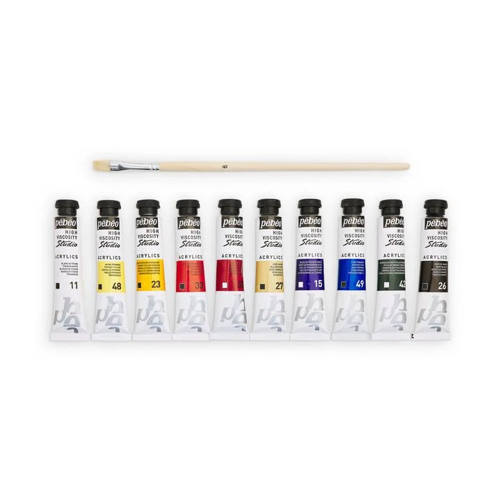 Pebeo STUDIO Acrylic Paint Set of 10 x 20 ml + Brush