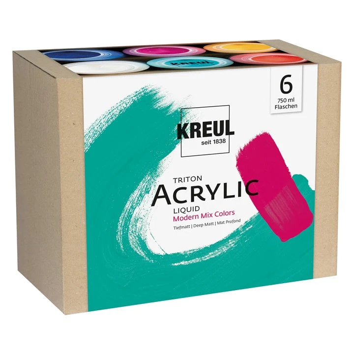 KREUL Triton Modern Mix Colors Acrylic Paint Set, 6 x 750 ml