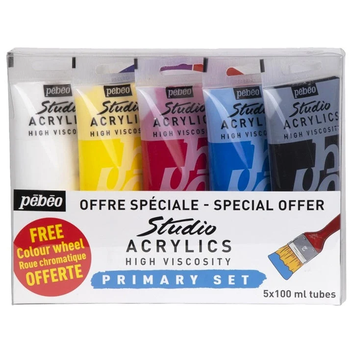 Pebeo Studio Acrylic Acrylic Paints, Basic Set, 5 x 100 ml
