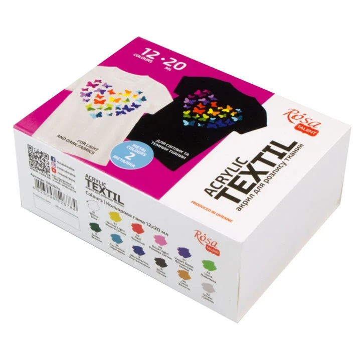 ROSA Acrylic Fabric Paints, 12 x 20 ml