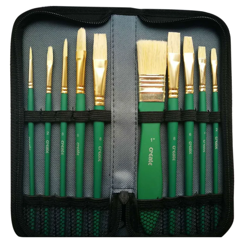Create - 10 Hog Brush Set with Zip Wallet