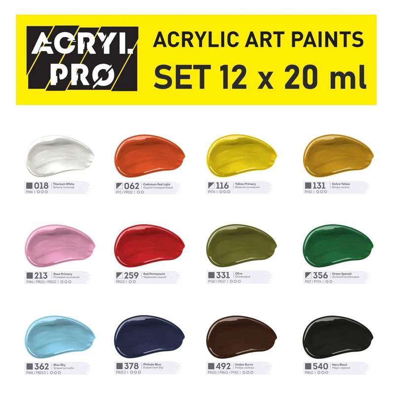 Kompozit ACRYL PRO Acrylic Paint Set, 12 x 20 ml