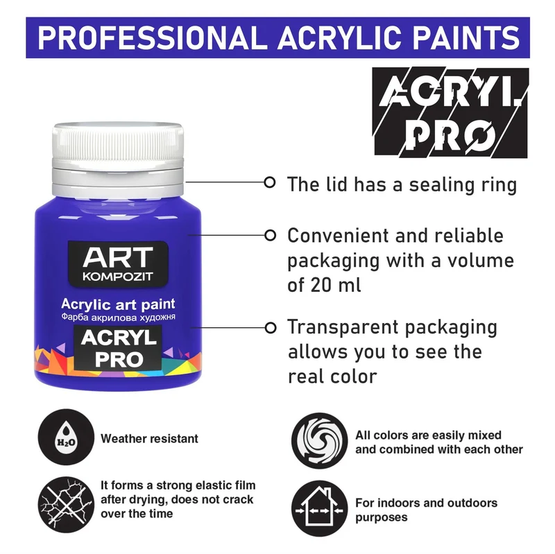 Kompozit ACRYL PRO Acrylic Paint Set, 12 x 20 ml