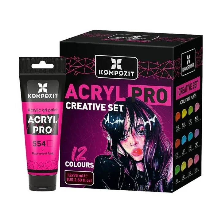 ACRYL PRO CREATIVE Set of Acrylic Paints, 12 x 75 ml