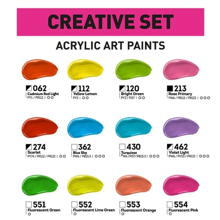 ACRYL PRO CREATIVE Set of Acrylic Paints, 12 x 75 ml