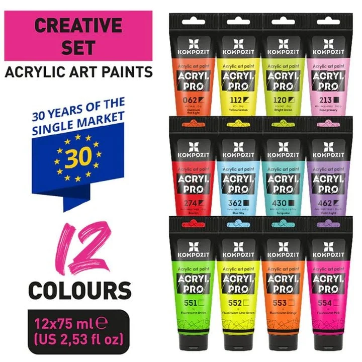 ACRYL PRO CREATIVE Set of Acrylic Paints, 12 x 75 ml