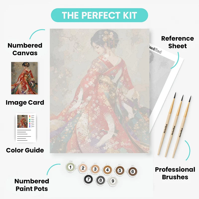 Crimson Crane Kimono - Paint by Numbers Kit