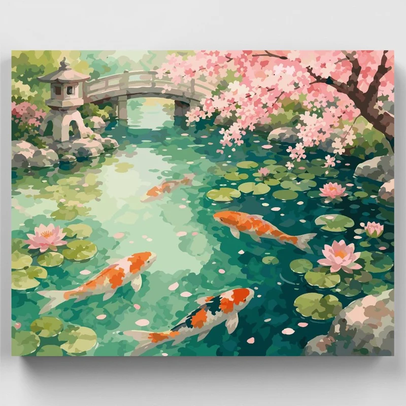 Cherry Blossom Koi Pond - Paint by Numbers Kit