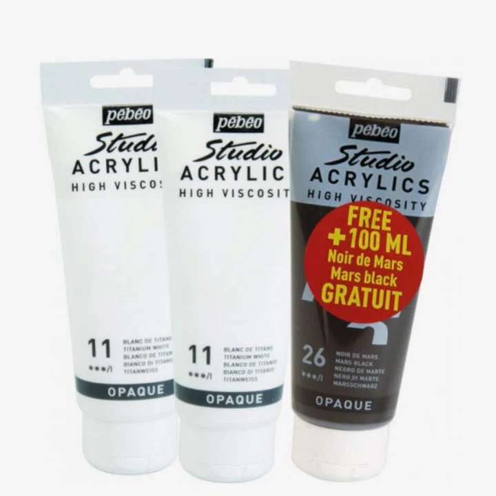 Pebeo Studio Acrylic Acrylic Paints Set, White and Black / 3 x 100 ml