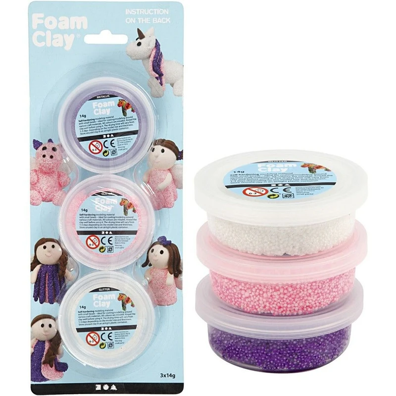 Create Craft - Foam Clay 3x14g Met White Pink & Pu