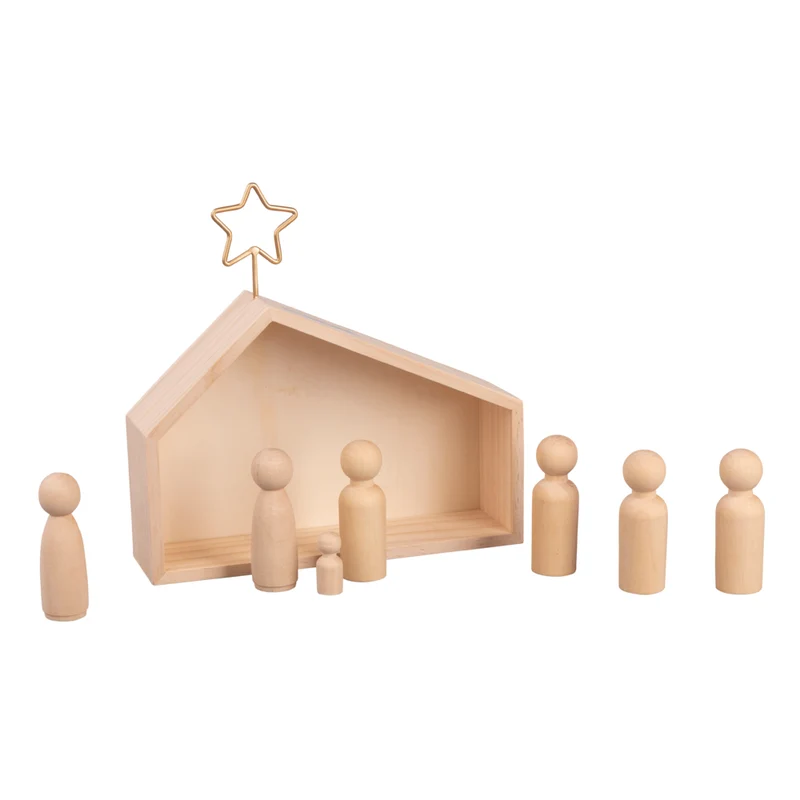 Holz-Krippe mit Figuren