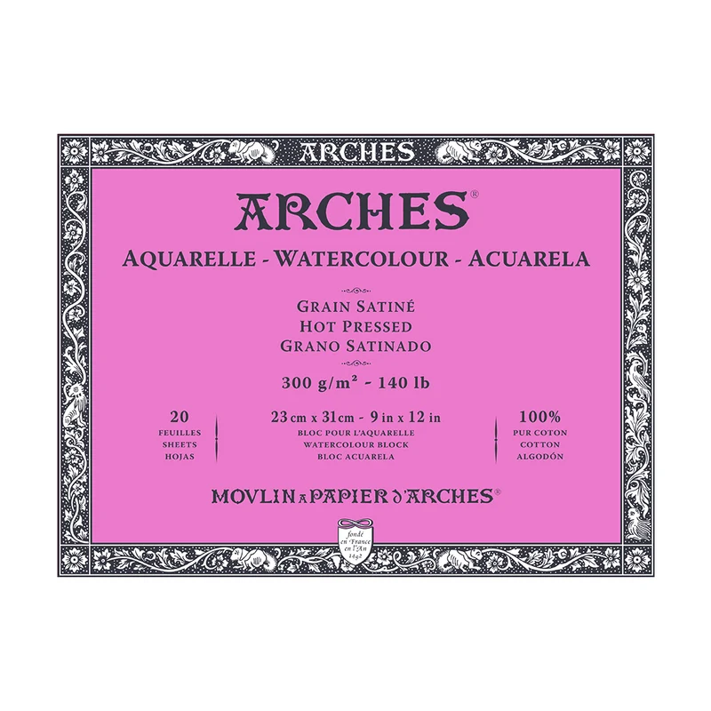 ARCHES Aquarellblock satiniert Naturweiß 300 g/m² – 20 Blatt