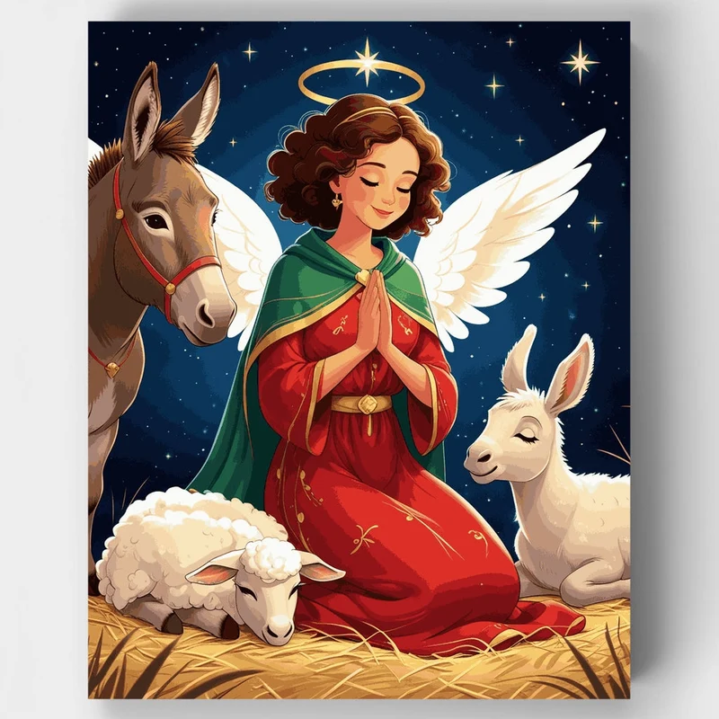 Angel with Animals Nativity Scene - Paint by Numbers Kit
