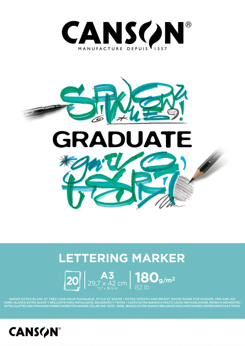 Canson Graduate Lettering Marker blocco 180 g/m² - 20 fogli, A3 incollato