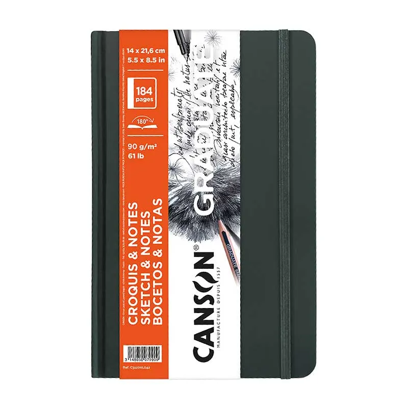 Скицник с твърди корици CANSON Graduate Art Book 90 g/m² 184 листа 14 x 21.6 cm – тъмносив