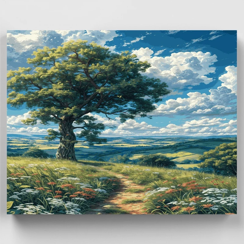 Solitary Tree on Rolling Hills - Paint by Numbers Kit