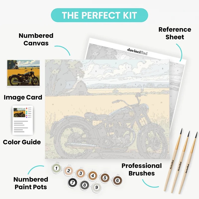 Vintage Motorcycle in Golden Field - Paint by Numbers Kit