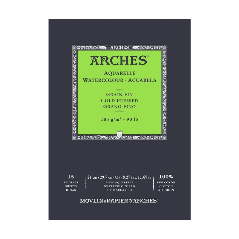 Aquarellblock ARCHES Feinkorn naturweiß 185 g/m2 A4 - 15 Blatt