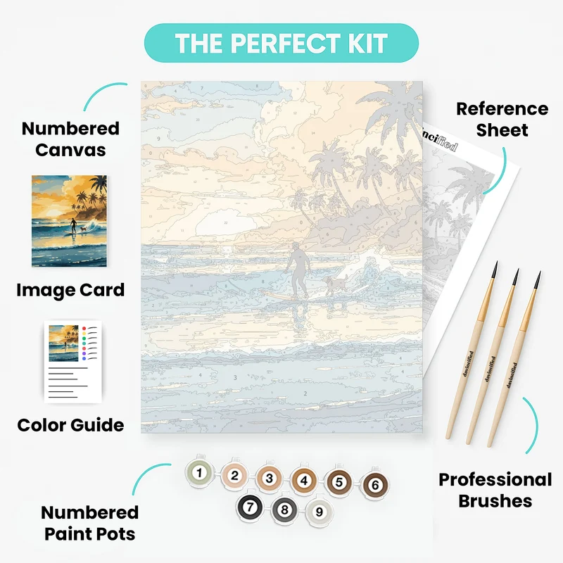Sunset Surf with Dog - Paint by Numbers Kit