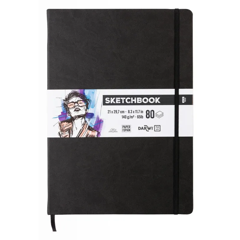 Скицник с твърди корици DARWI Black A4 140 g 80 л.