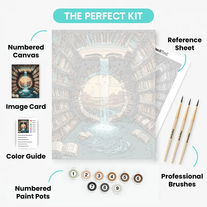 Magical Library Waterfall - Paint by Numbers Kit