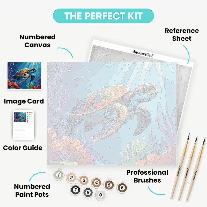 Sea Turtle in Coral Reef - Paint by Numbers Kit